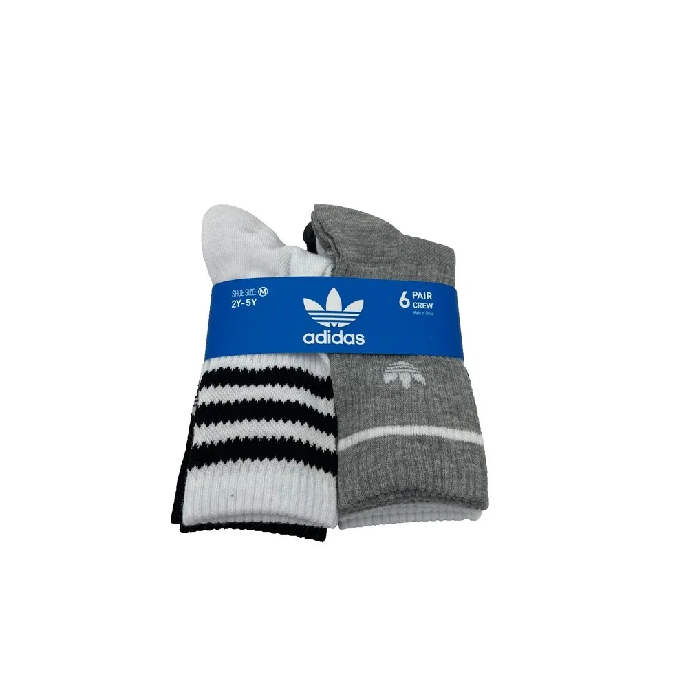 Adidas 6 Pack Crew Youth Socks Size M‎ 2Y-5Y Grey White Black Model JK5278